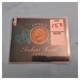 1880's Indian Head Penny Cent Coin With Display