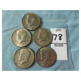 Five 1967 U.S. Kennedy Half Dollars