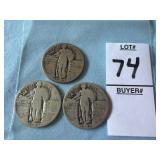Three 1927 U.S. Standing Liberty Quarters