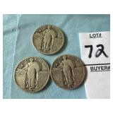 Three 1929 U.S. Standing Liberty Quarters