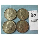 Four 1968 U.S. Kennedy Half Dollars