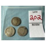 1900, 1910 & 1912 Barber Silver Dimes