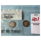 1914 & 1913 Barber Silver Dimes