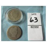1903 & 1916 United States Barber silver quarters