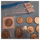 10 assorted Kennedy half dollars