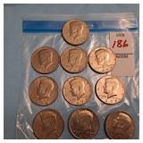 10 assorted Kennedy half dollars 1971 and newer