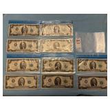 Ten U. S. two-dollar Federal Reserve Note