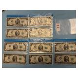 Ten U. S. two-dollar Federal Reserve Note