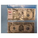 Two $5 U.S. Silver Certificates