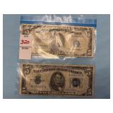 Two $5 U.S. Silver Certificates