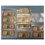 Ten $1 U.S. Silver Certificate with a blue