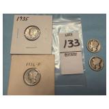 1916, 1918, 1935 & 1936 U.S. Mercury Dimes