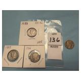 19??, 1916, 1935 & 1938 U.S. Mercury Dimes
