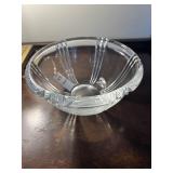 A clear fine crystal glass bowl, closely