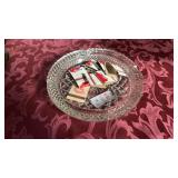 A clear cut-glass crystal ashtray w diamond-point