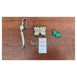 Butterfly Pin, Clip, wrist watch, and ring