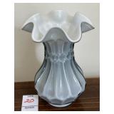 Vintage cased glass vase, ruffled rim & smoked