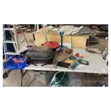 Tabletop Lot of Bands, camp stove, etc.