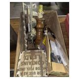 Wooden box lot of arc welder rod, lathe pulley