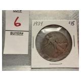 1934 U.S. Walking Liberty silver half dollar