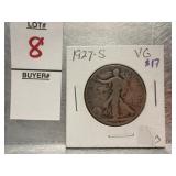 1927 U.S. Walking Liberty silver half dollar