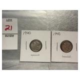 Two 1940 Mercury Dimes
