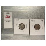 Two 1940 Mercury Dimes