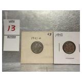 Two 1943 Mercury Dimes