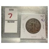 1929 U.S. Walking Liberty silver half dollar