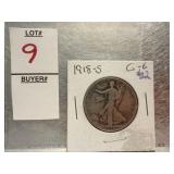 1918 U.S. Walking Liberty silver half dollar