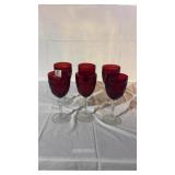 6 Pc Red And Clear Glass Goblets 8 Inch Tall