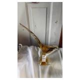 Vintage Glass Amber Bird 11 Inch at Tail