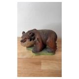 Vintage Canadian Carved Bear with Fish Statue