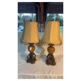 Two Heavy Metal Base Lamps 29 Inches Tall