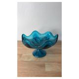 Vintage MCM Glass Bluenique Epic Six Petal