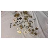Lot of Foreign Coins, Sunoco Tokens and More