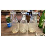 3 vintage clear glass milk bottles