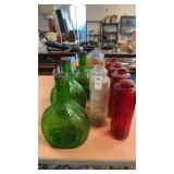Green Glass Wine Bottles and Glass Candle Jars