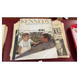 Stack of Vintage JFK Related Newspapers and Book