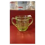 Vintage Uranium Glass Double Handle Sugar Bowl