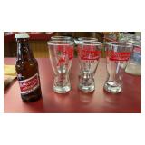 Old German Lager Bottle and 5 Drinking Glasses