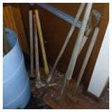 Lot of hand tools picks, forks etc