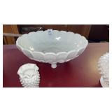 Milk Glass Footed Bowl and 2 Vases