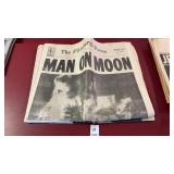 3 Vintage Man on the Moon Newspapers