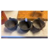 3 Cast Iron Smelting Pots Small