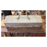 Vintage metal toolbox and contents