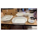 Corningware Dishes, Percolator, and Teapot