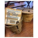 2 vintage bushel baskets with misc wiring