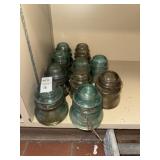 Lot of 11 Whitall Tatum glass insulators