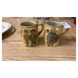 2 Vintage Roseville Creamware ceramic mugs